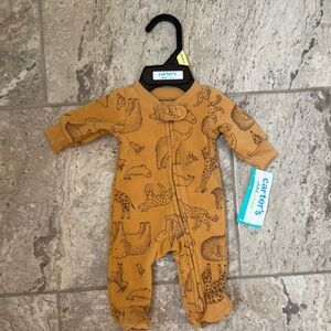 NWT Size Preemie Carter's Tan Animal Print Baby Onesie with 2-way zipper